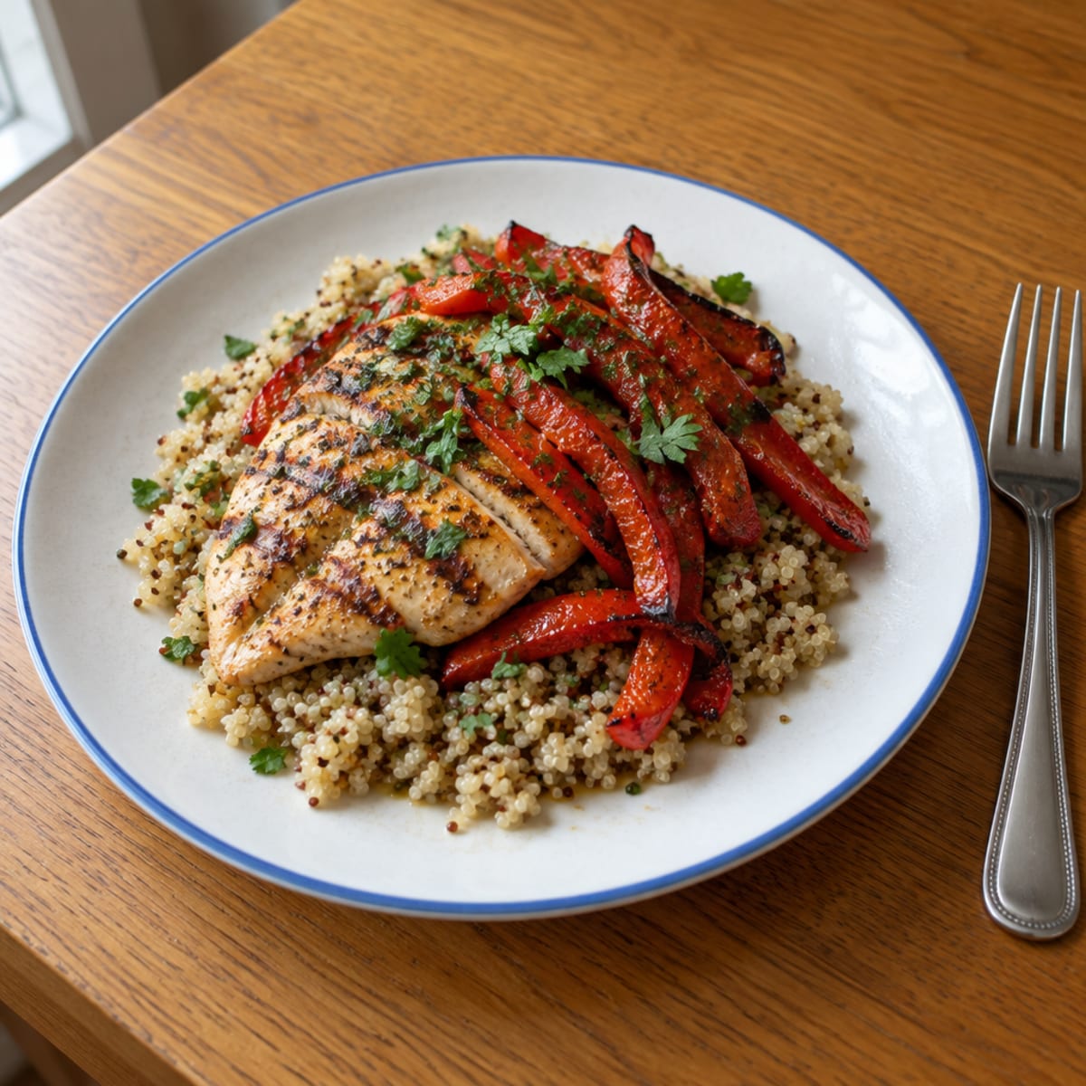 Grilled chicken and peppers with quinoa