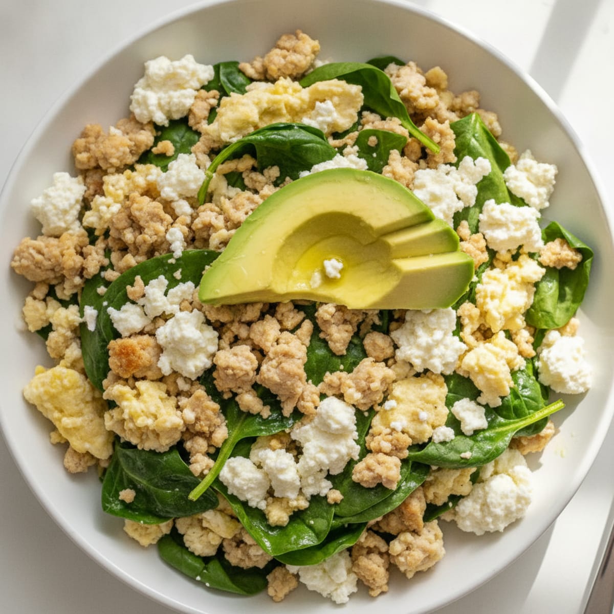 Egg White and Turkey Spinach Scramble with Cottage Cheese