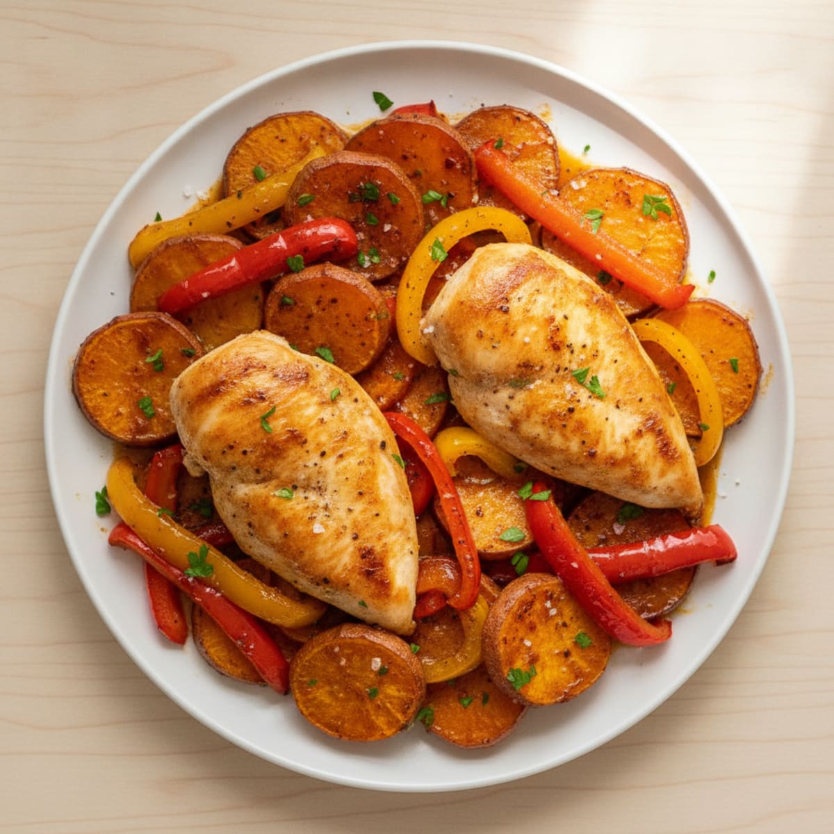 Sheet Pan Chicken with Sweet Potatoes and Bell Peppers