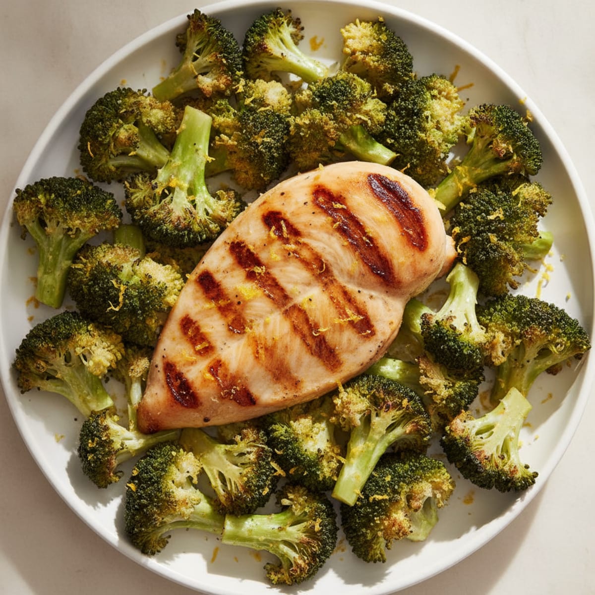 Grilled Chicken Breast with Roasted Broccoli and Lemon Zest