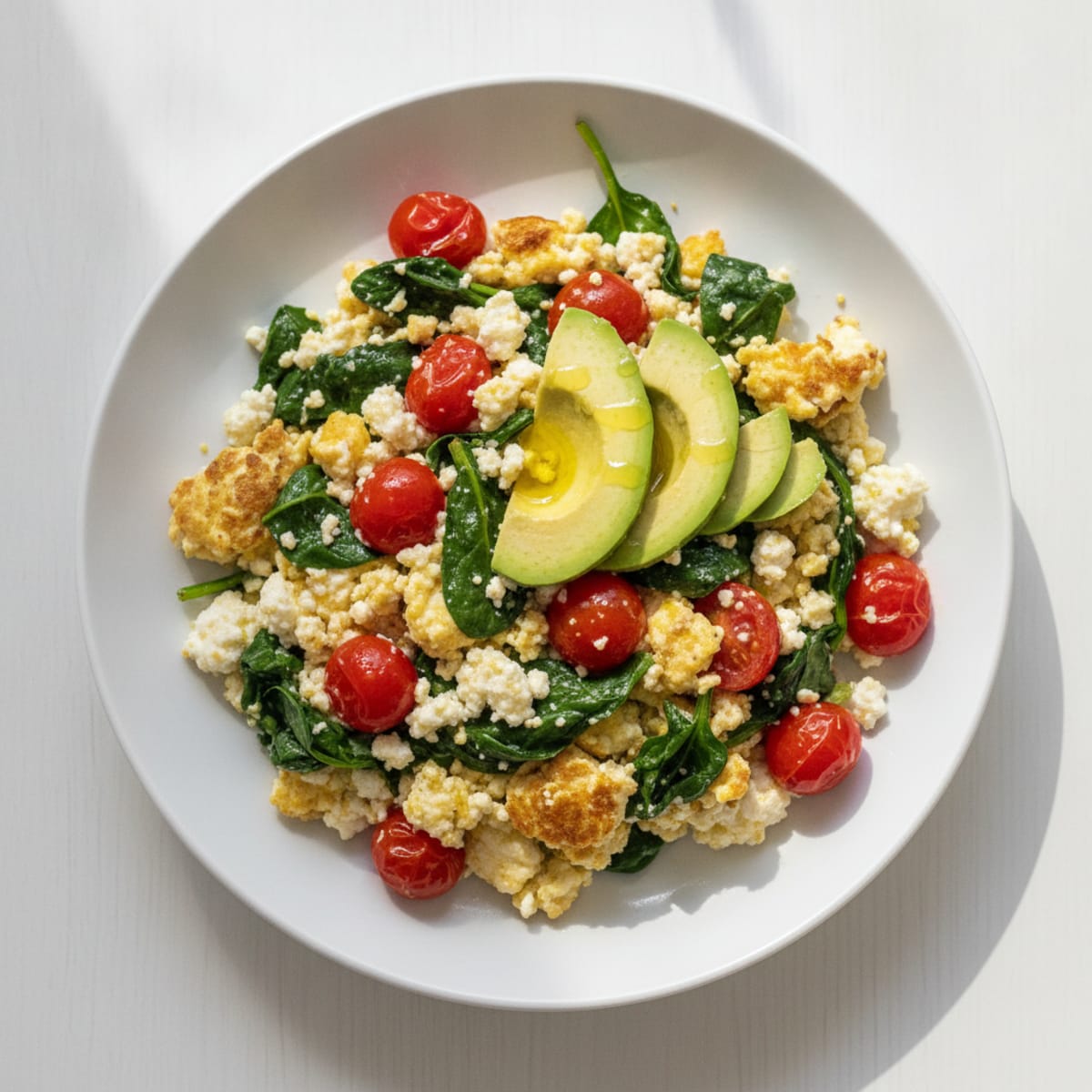 Cottage Cheese Scramble with Spinach and Cherry Tomatoes