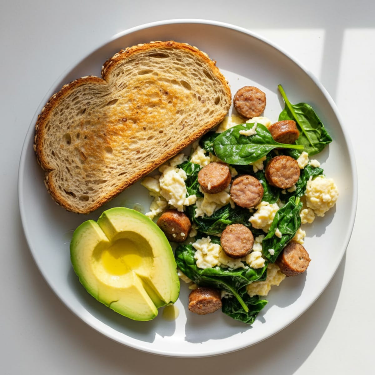 Egg White and Spinach Scramble with Turkey Sausage