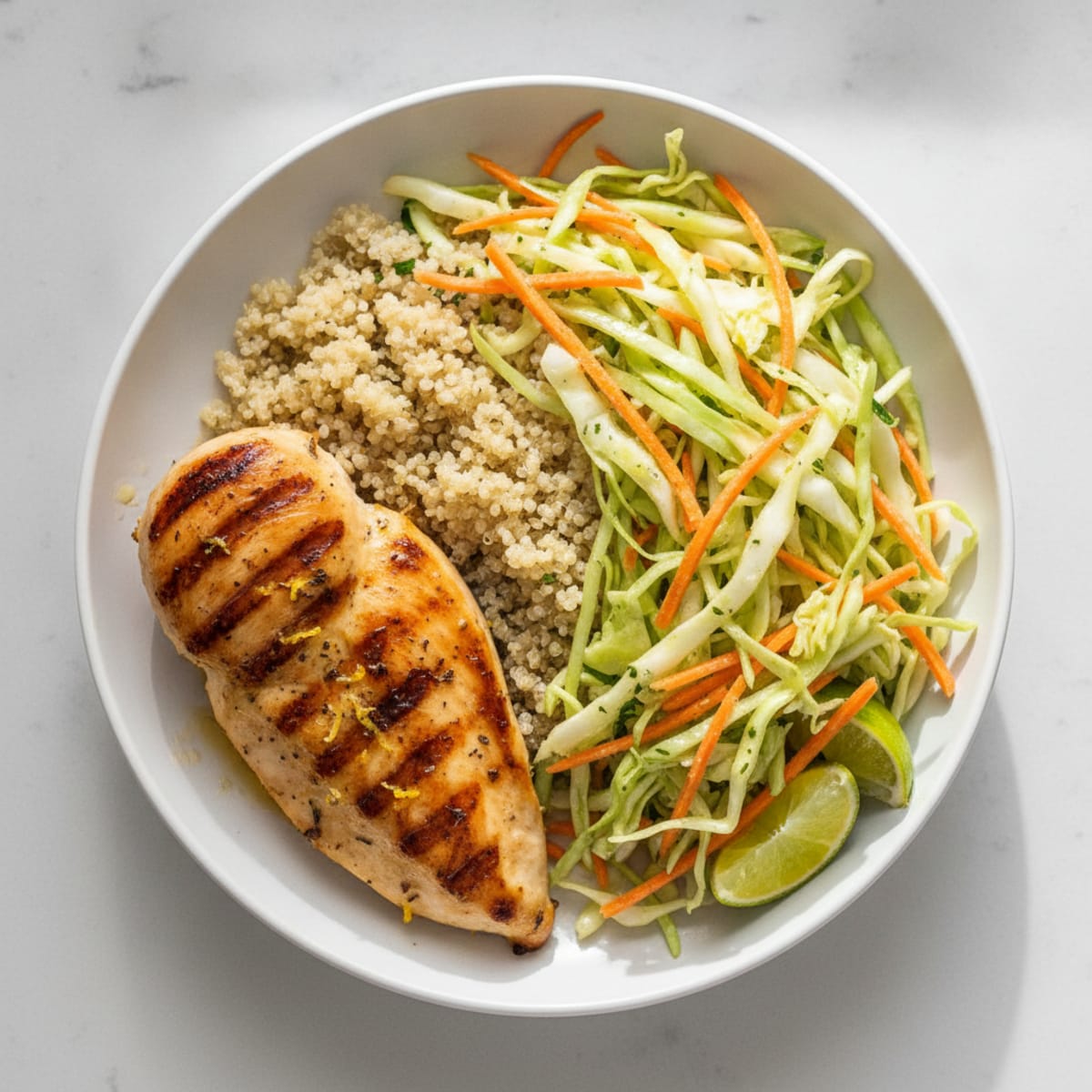 Grilled Chicken Breast with Crunchy Cabbage Slaw and Quinoa