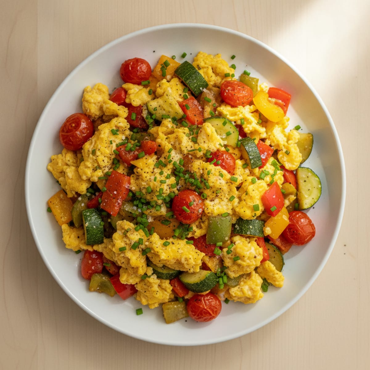 Hearty Scrambled Eggs with Roasted Vegetables