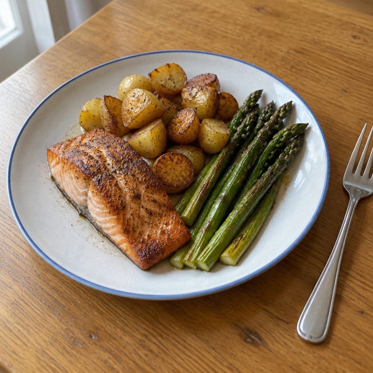 Pan-seared salmon with roasted asparagus