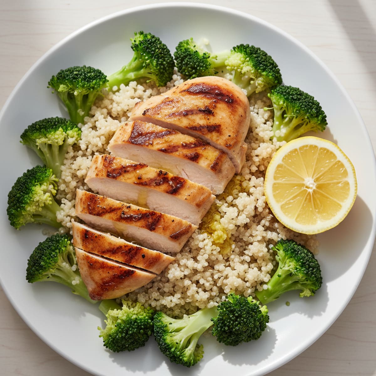 Grilled Chicken Breast with Quinoa and Steamed Broccoli