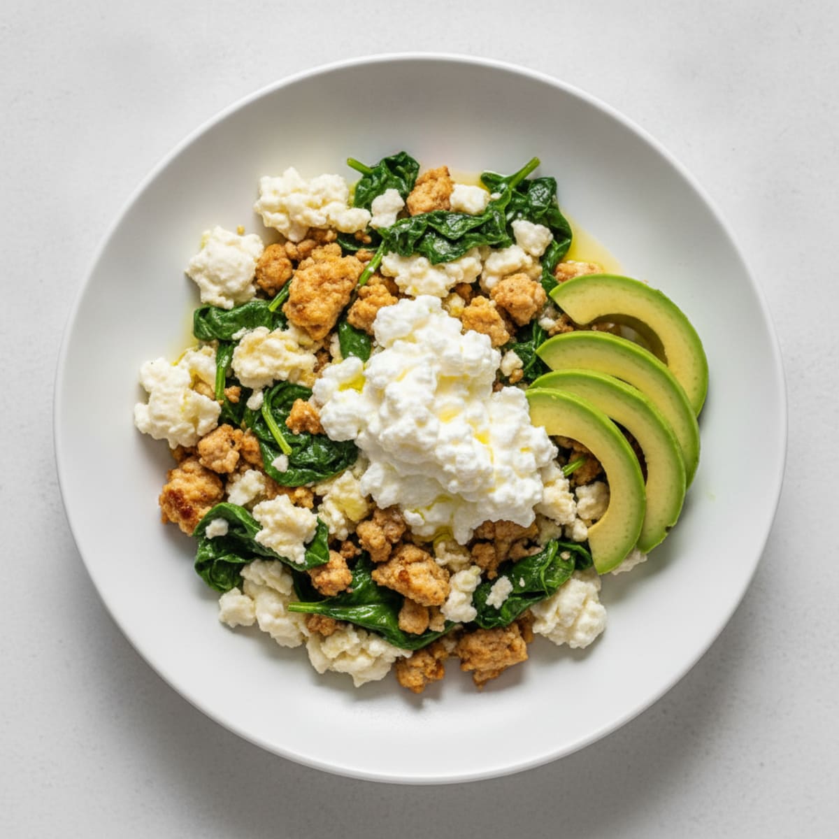 Egg White and Turkey Spinach Scramble with Cottage Cheese