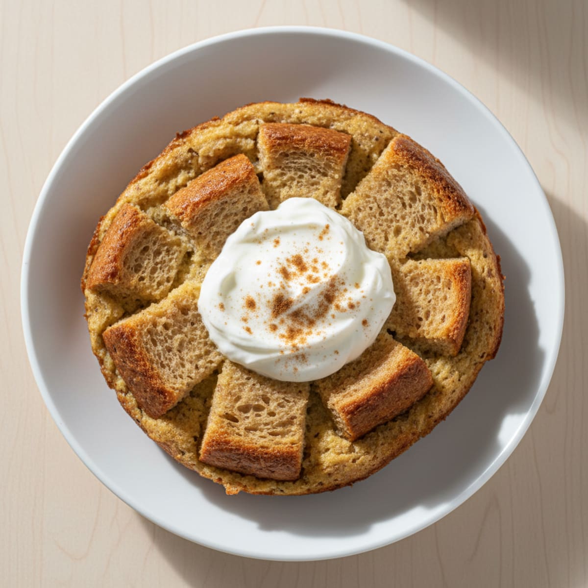 Vanilla Protein Bread Pudding with Greek Yogurt