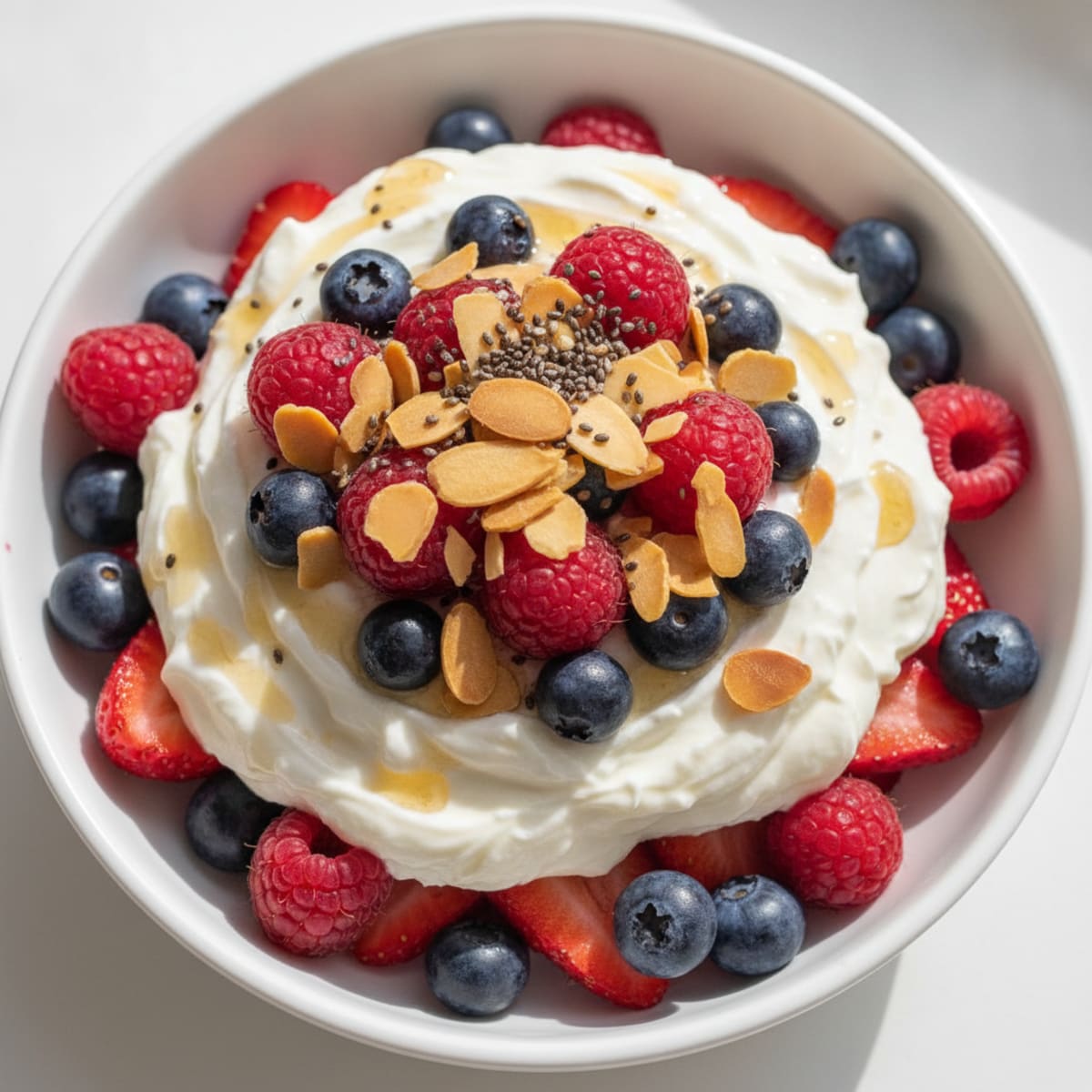Greek Yogurt Protein Parfait with Mixed Berries and Almonds