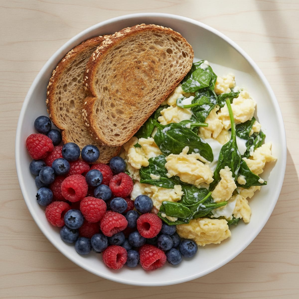Scrambled Eggs with Greek Yogurt and Fresh Berries