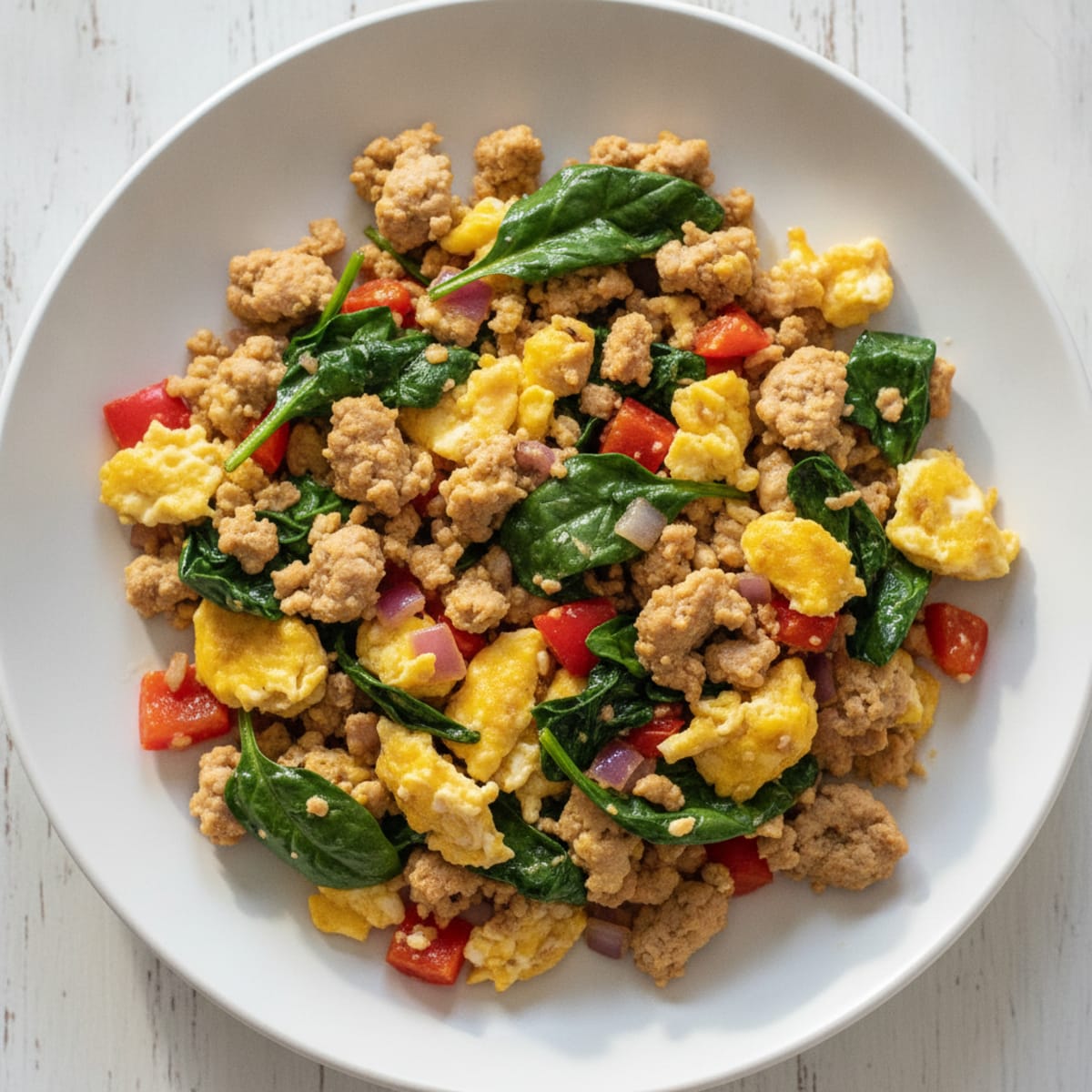 Ground Turkey and Spinach Egg Scramble