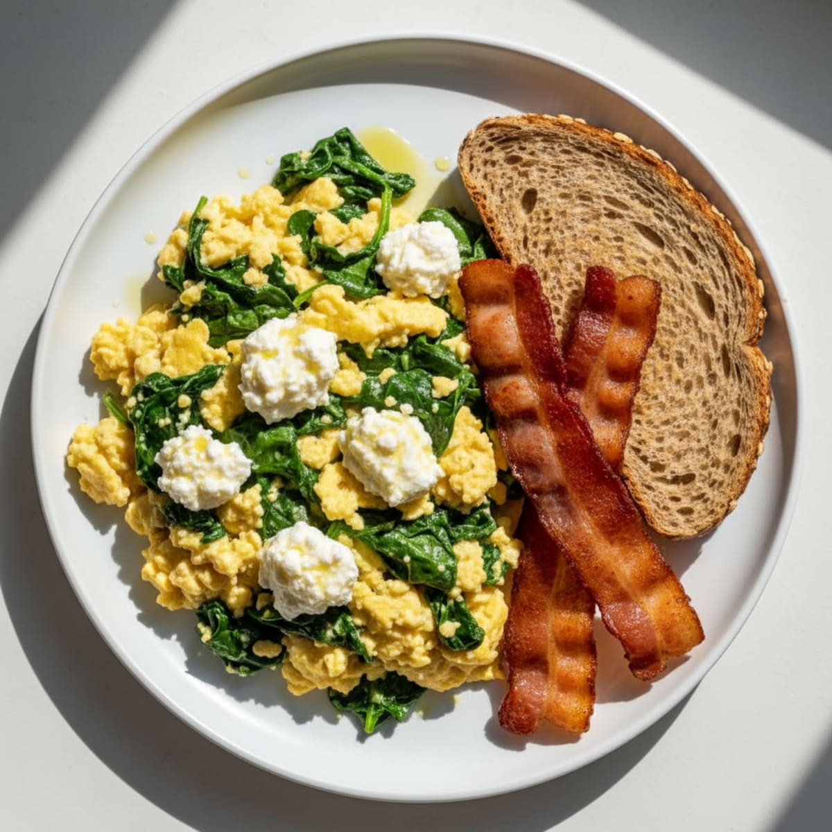 Cottage Cheese Scramble with Spinach and Turkey Bacon