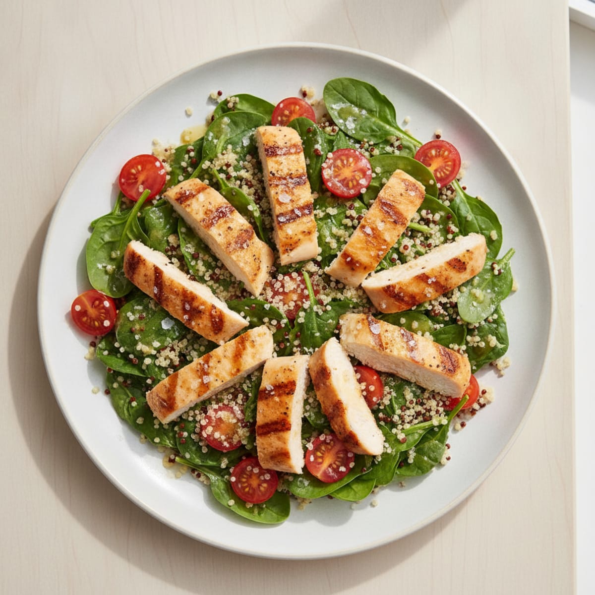 Grilled Chicken and Quinoa Salad with Spinach