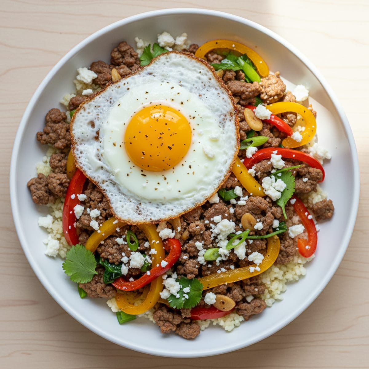 Lean Beef Stir Fry with Bell Peppers and Feta