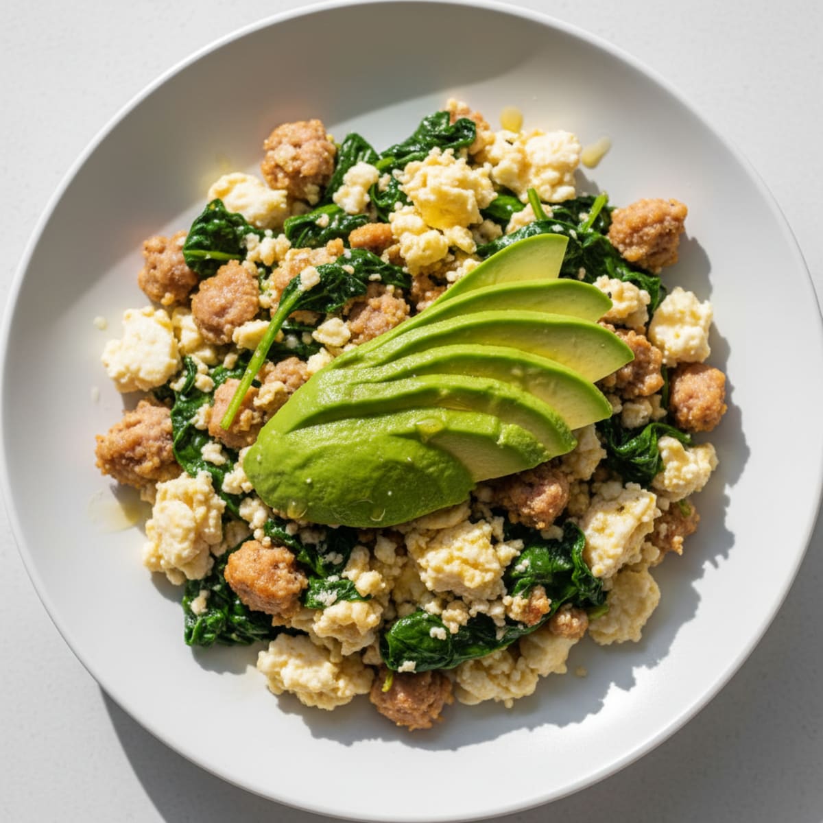 Egg White and Turkey Sausage Scramble with Spinach