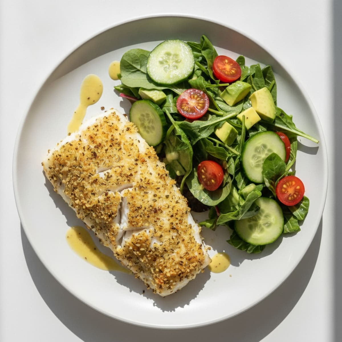 Baked White Fish with Garden Salad