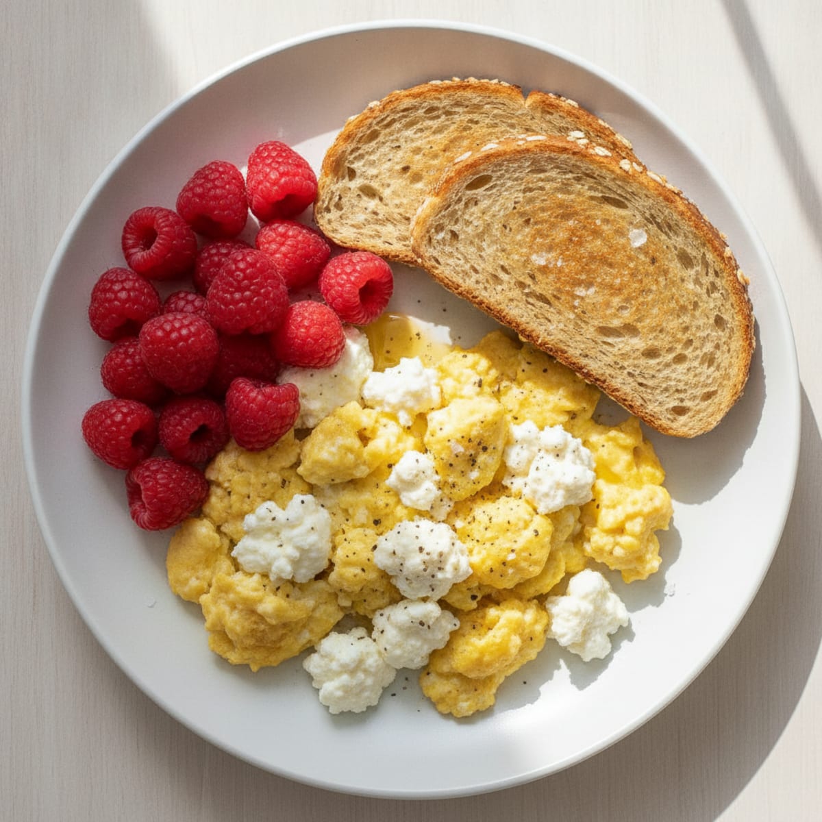 Scrambled Eggs with Cottage Cheese and Berries