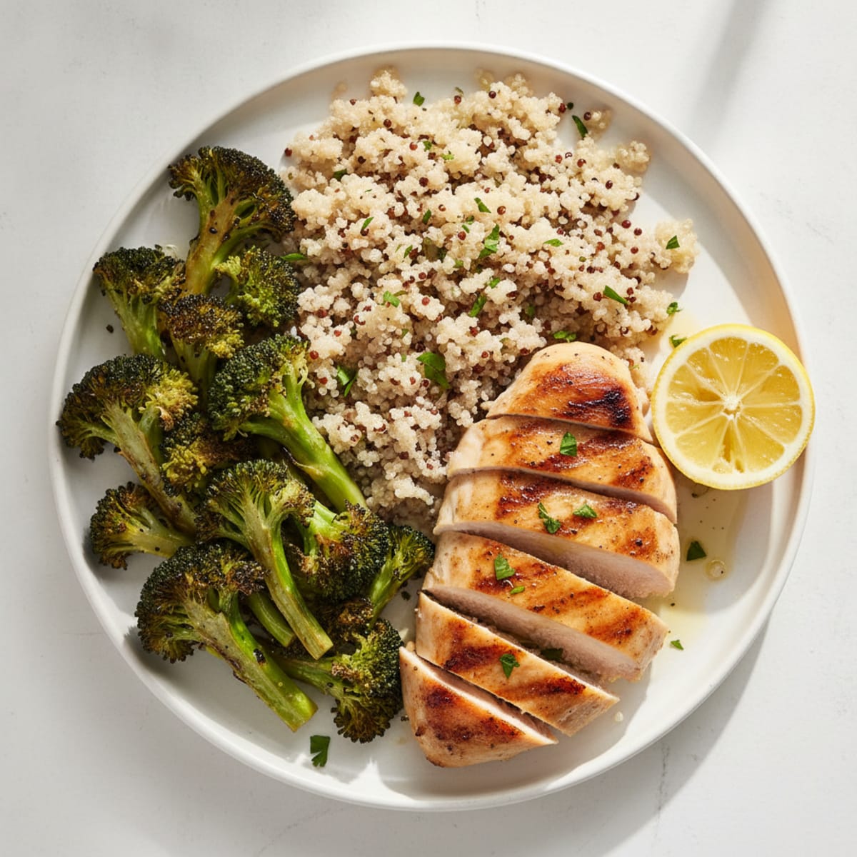 Grilled Chicken Breast with Quinoa and Roasted Broccoli