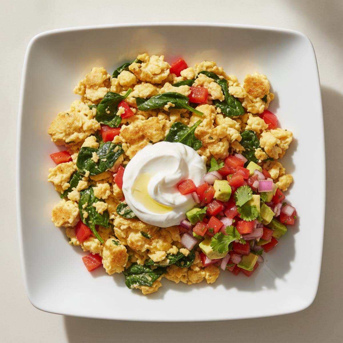 Egg White Veggie Scramble with Greek Yogurt and Fresh Salsa
