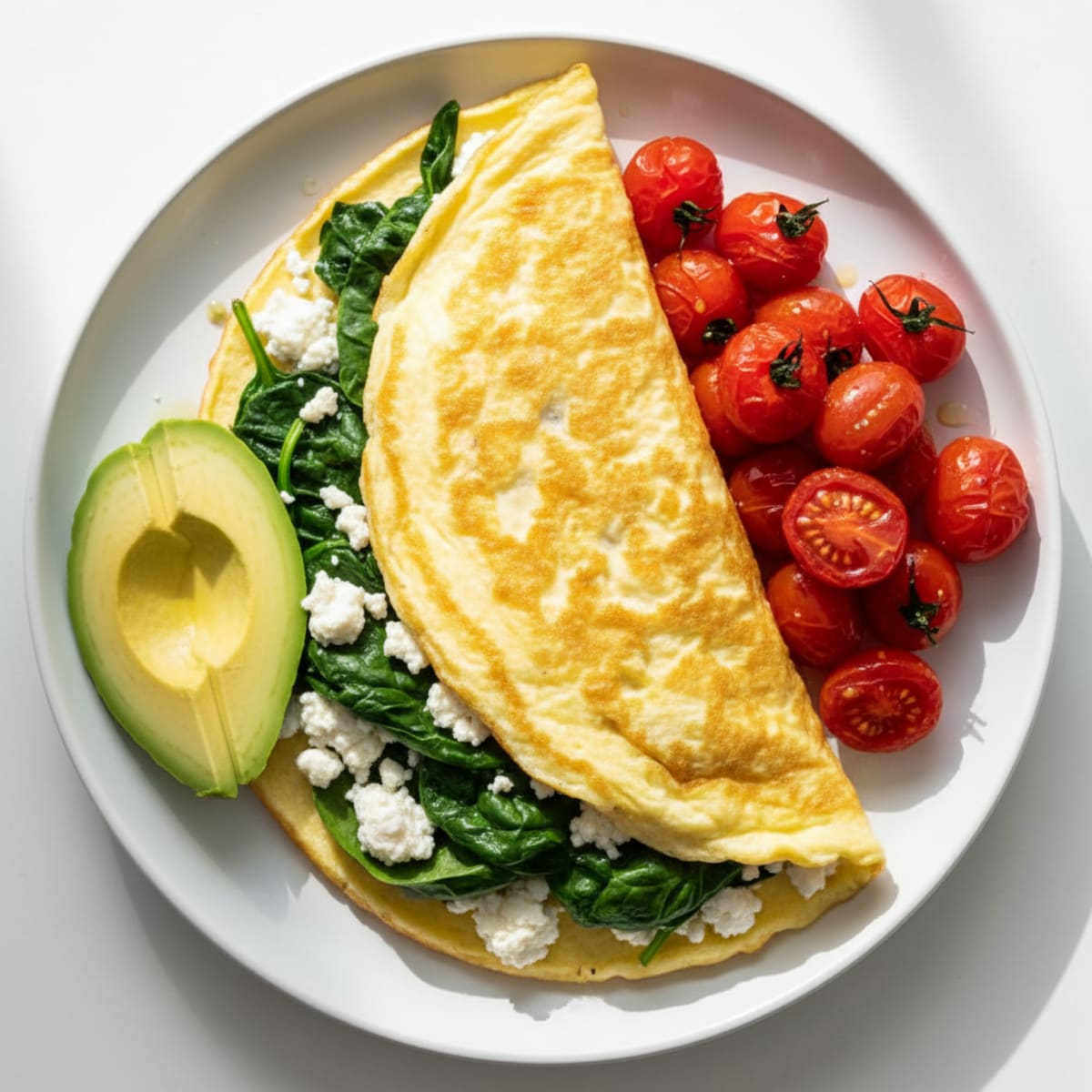 Egg White Spinach Omelet with Cottage Cheese and Cherry Tomatoes