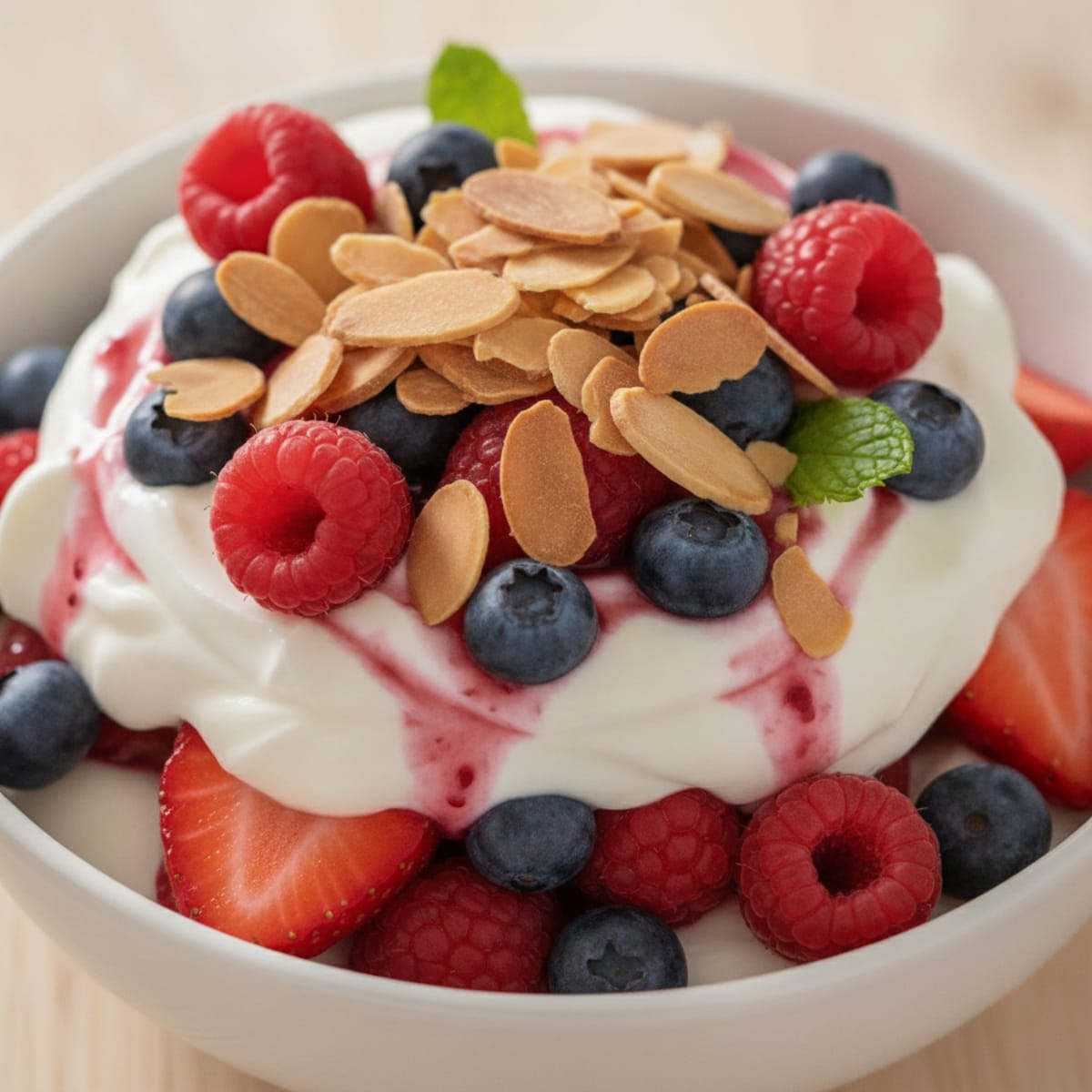 Greek Yogurt Protein Parfait with Mixed Berries and Almonds