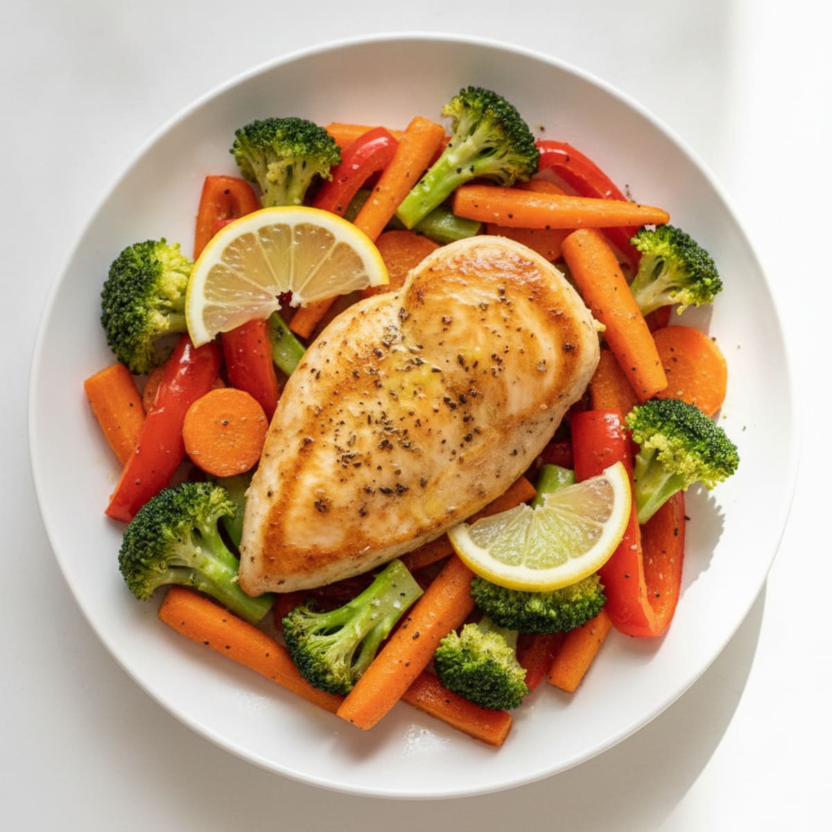 Pan-Seared Lemon-Herb Chicken with Rainbow Roasted Vegetables