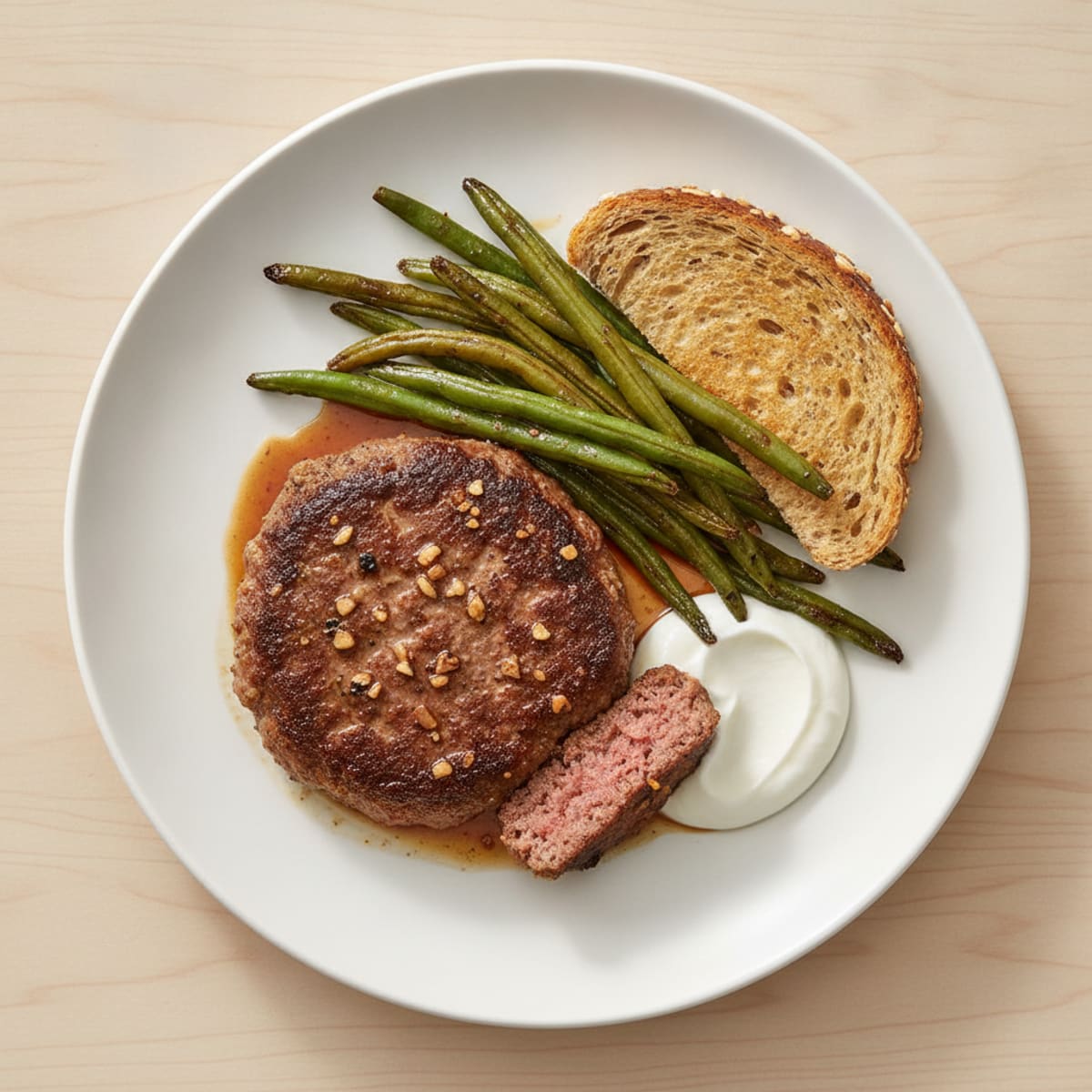 Chop Steak with Roasted Green Beans and Toast