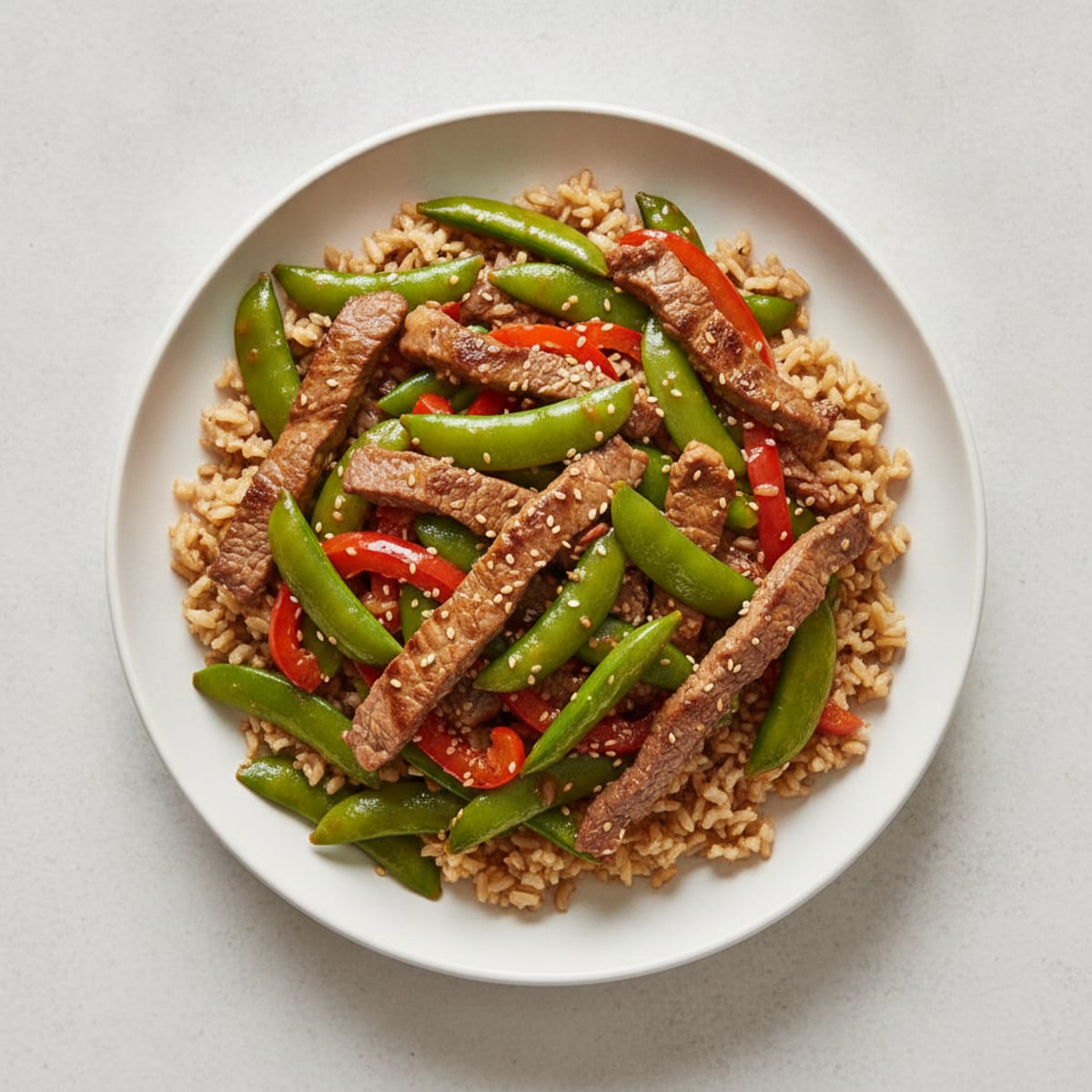 Lean Beef Stir-Fry with Snap Peas and Brown Rice