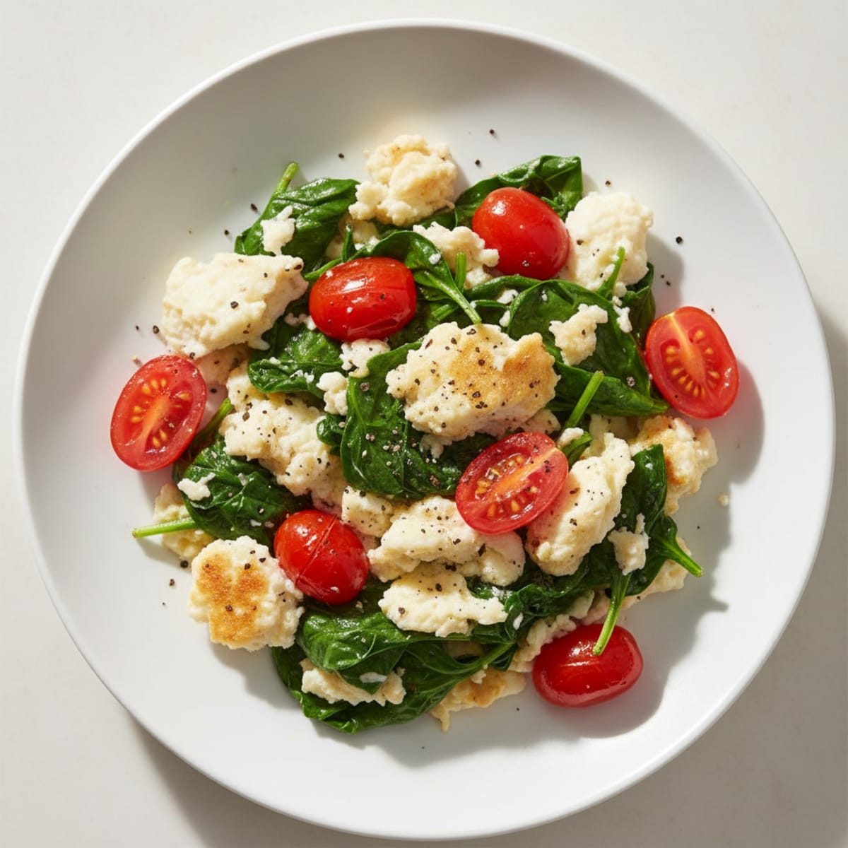 Egg White Spinach Scramble with Tomatoes