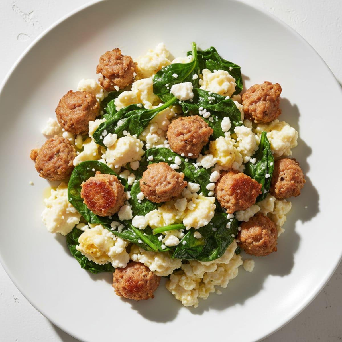 Egg White and Turkey Sausage Scramble with Spinach and Feta