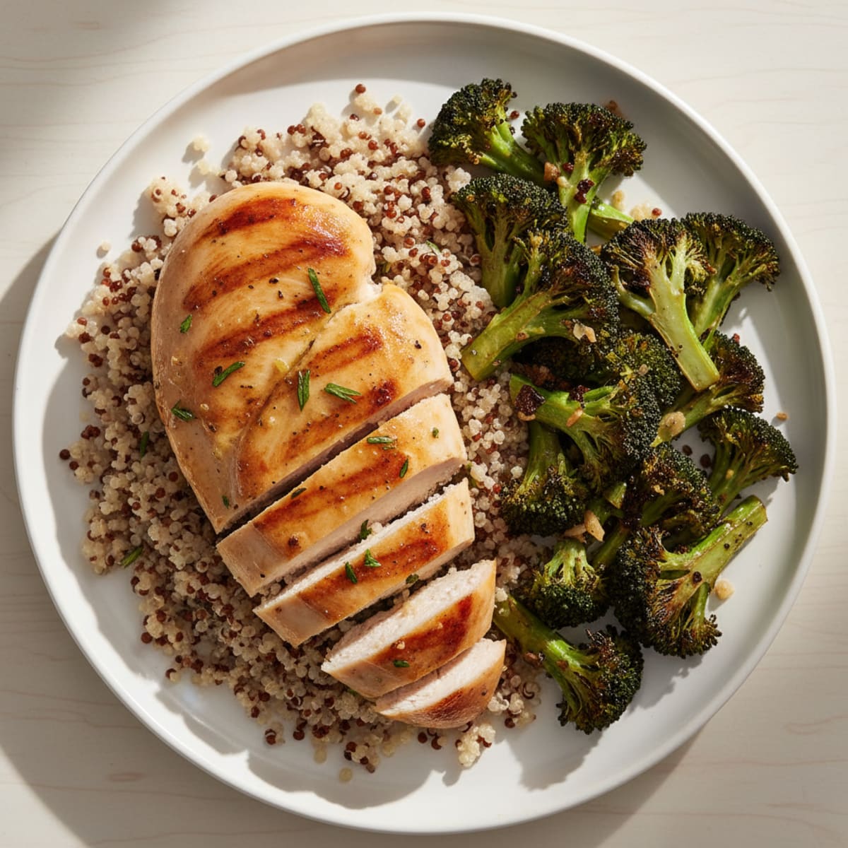 Grilled Chicken Breast with Quinoa and Roasted Broccoli