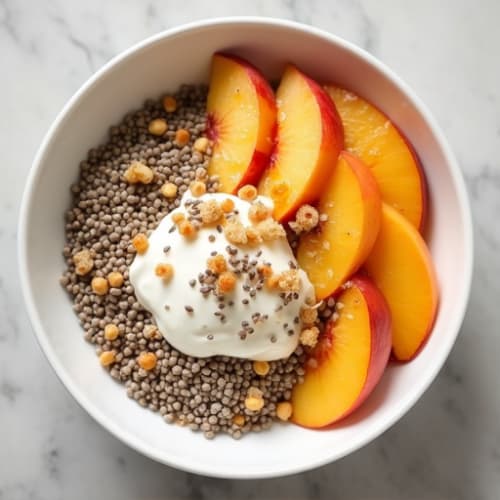 Greek Yogurt with Chia Seeds and Sliced Peaches
