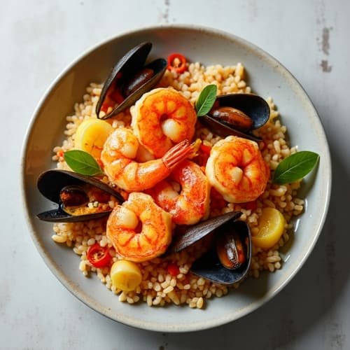 Saffron-Spiced Shrimp and Seafood Rice Skillet