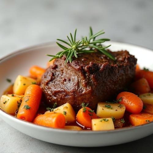 Garlic-Herb Braised Beef Pot Roast with Root Vegetables