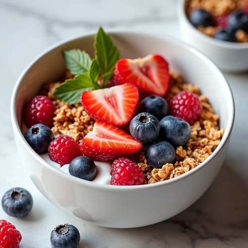 Greek Yogurt Bowl with Protein Granola and Mixed Berries