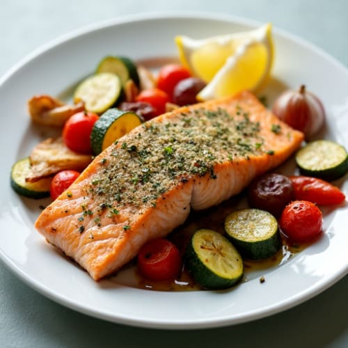 Herb-Crusted Baked Salmon with Roasted Vegetables