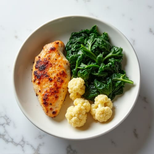 Seared Chicken Breast with Roasted Cauliflower and Spinach