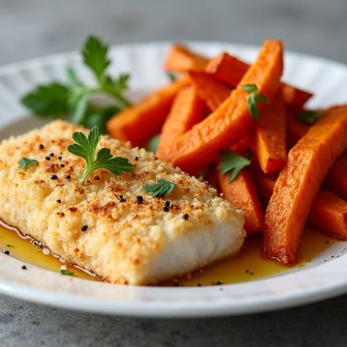 Crispy Baked Cod with Roasted Sweet Potato Fries
