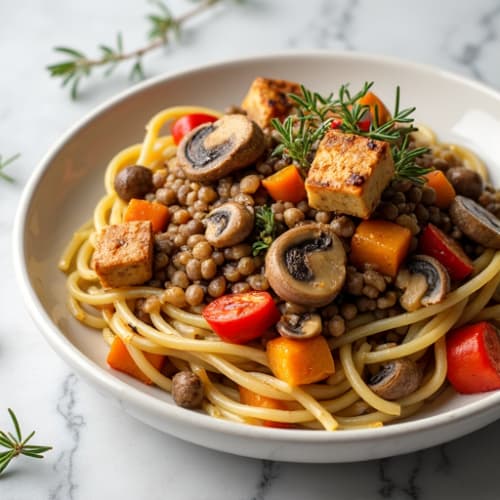Hearty Mushroom Ragu with Herb-Roasted Vegetables