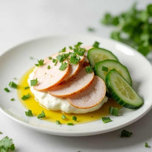 Cottage Cheese with Sliced Turkey and Cucumber