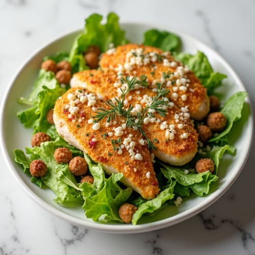 Herb-Crusted Chicken Caesar with Crispy Chickpea Croutons