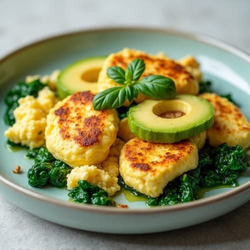 Chicken Egg White Scramble with Sautéed Spinach and Avocado