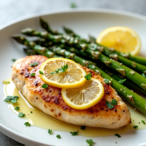 Lemon Garlic Pan Seared Chicken with Roasted Asparagus