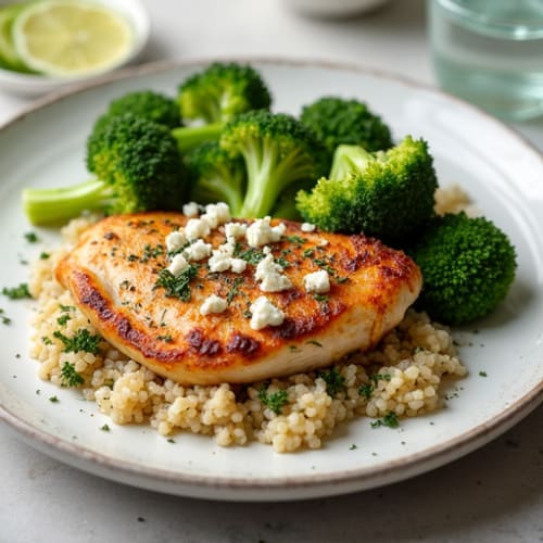 Herb-Roasted Chicken Thighs with Steamed Broccoli and Quinoa