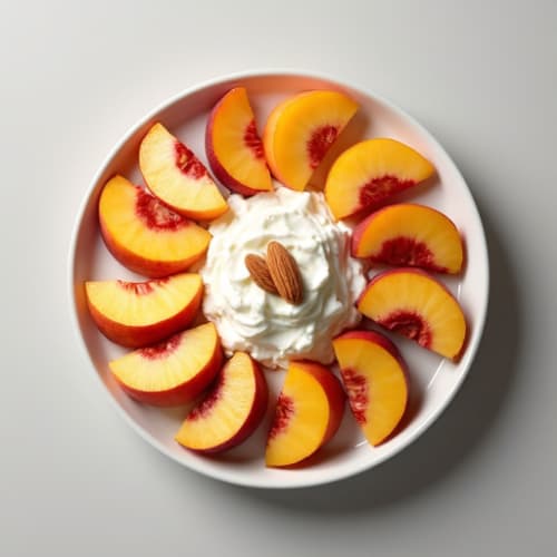 Cottage Cheese with Sliced Peaches and Almonds