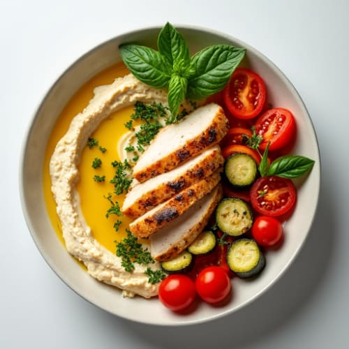 Fresh Herb-Whipped Hummus Bowl with Roasted Vegetables