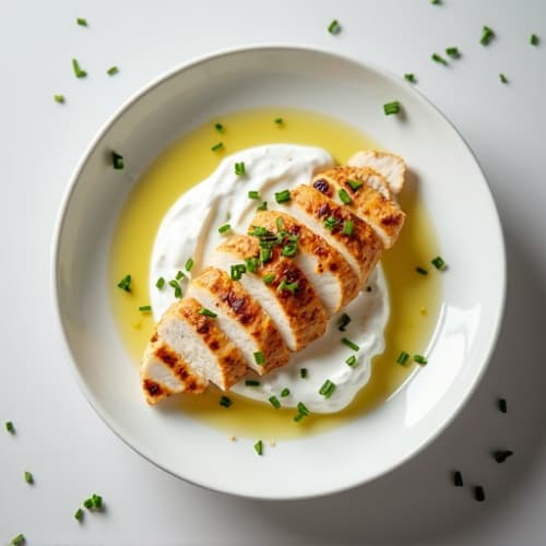 Greek Yogurt with Sliced Chicken Breast and Chives