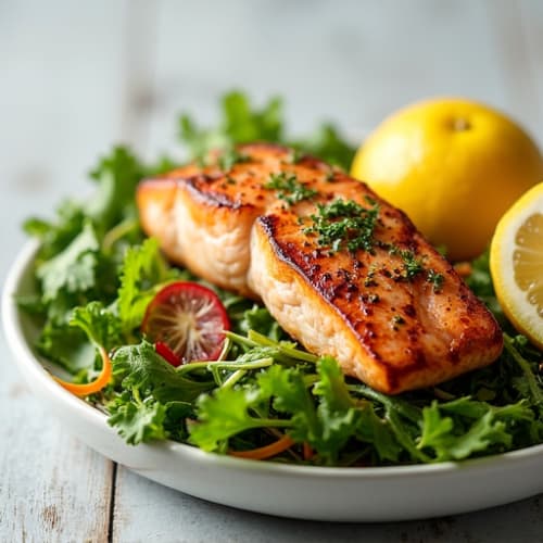 Grilled Salmon Over Crunchy Mixed Greens