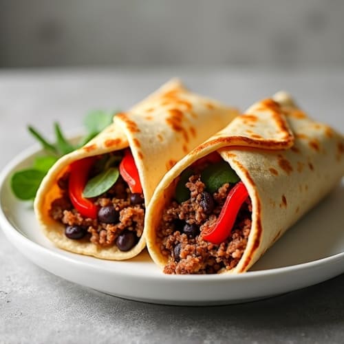Lean Ground Beef and Black Bean Baked Wraps with Creamy Sauce