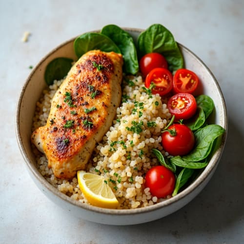 Herb-Roasted Chicken and Quinoa Bowl with Fresh Vegetables
